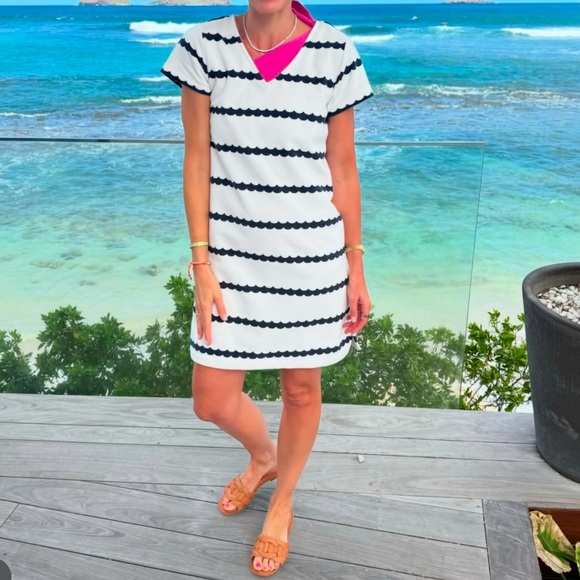 Dudley Stephens Seabreeze Dress Terry Fleece Navy Scallop Striped XXL Nautical - Picture 9 of 13